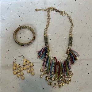 Chico’s Multicolor Beaded Fringe Necklace and Earring Set - Jewelry
